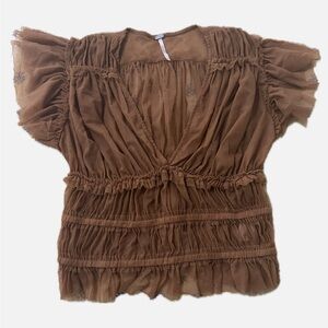 Free People Brown Ruffled Blouse